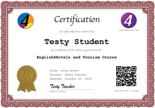 English4Hotels Certificate